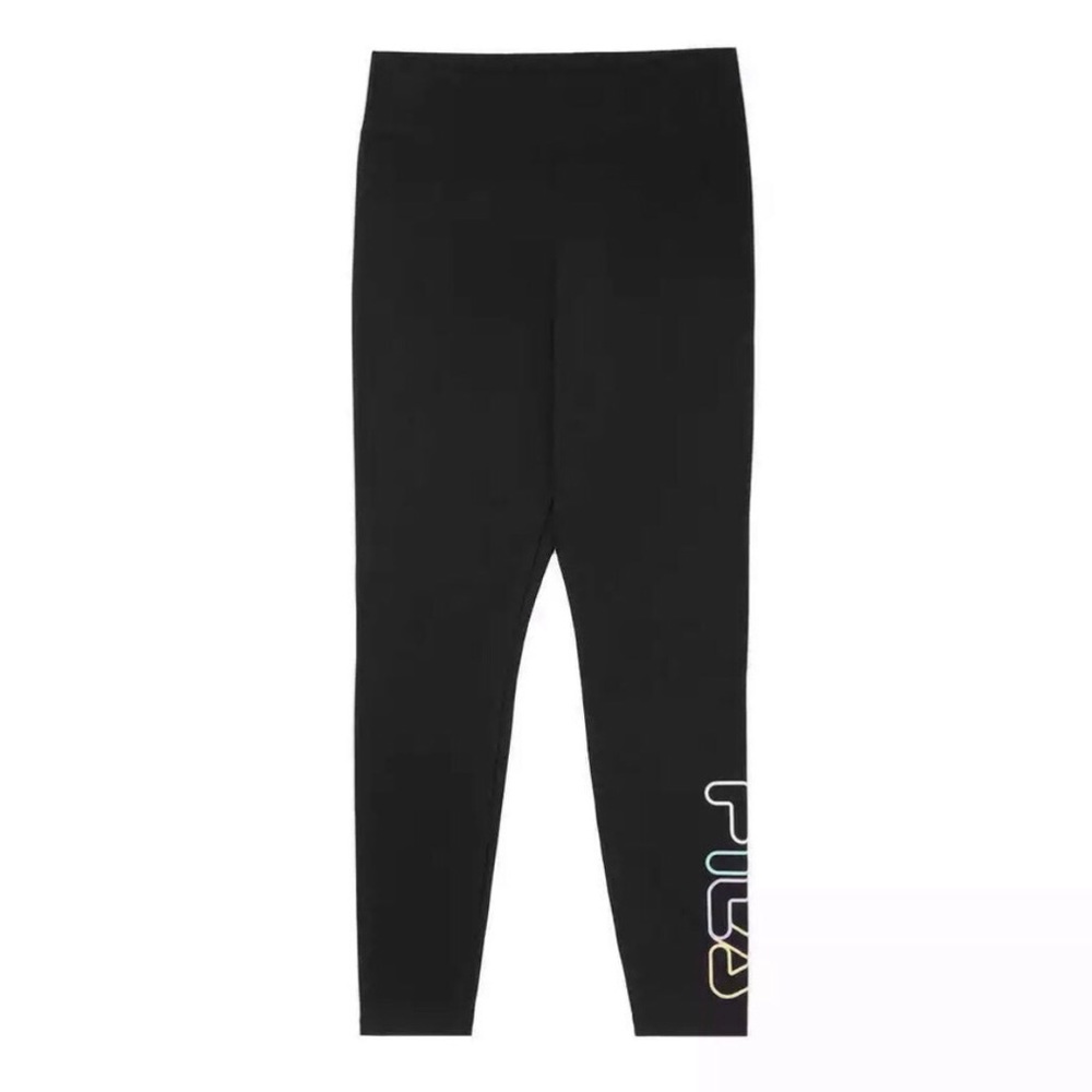 Fila Cotton High Rise Waisted Tight Leggings Black Neon Logo Womens - Picture 4 of 9